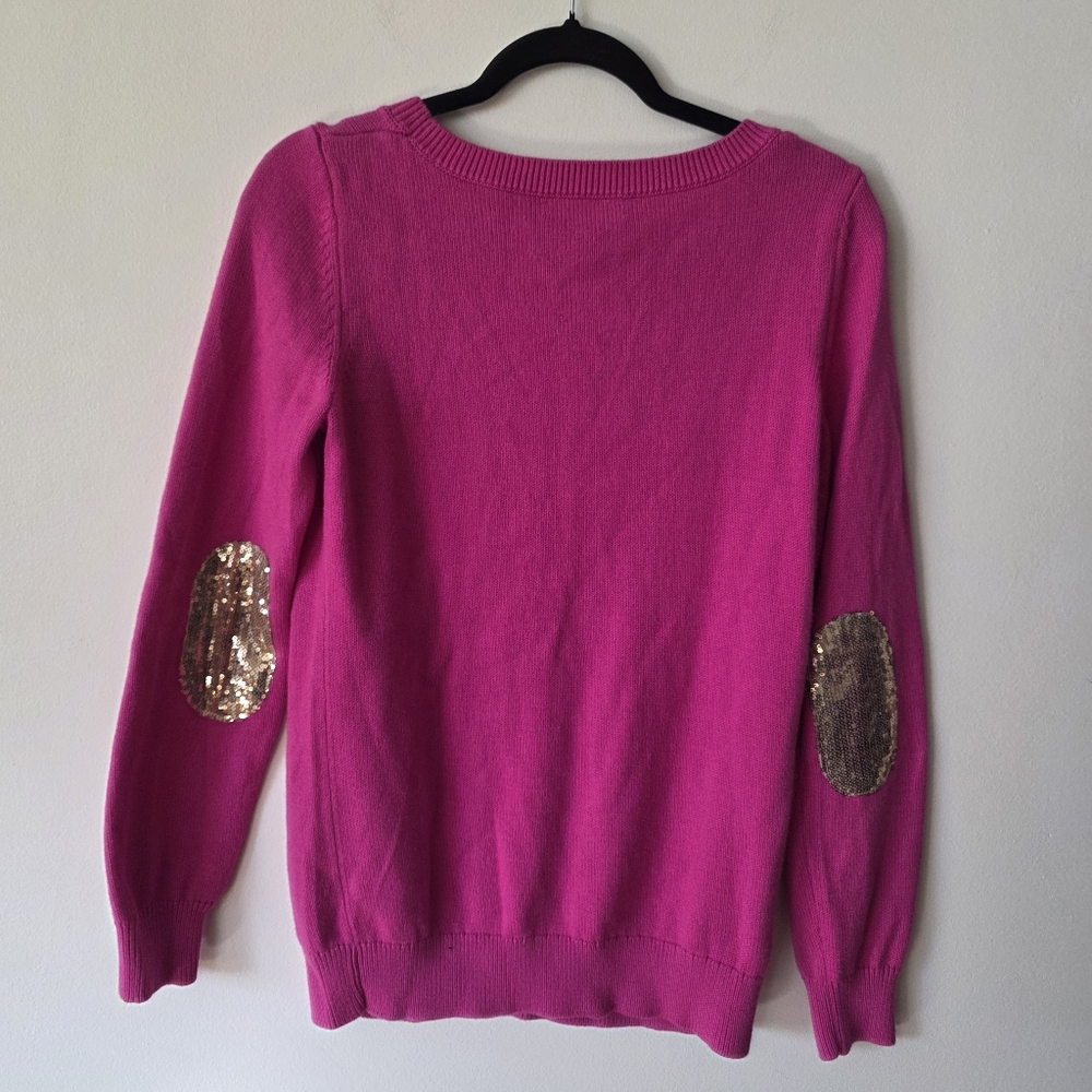 Banana Republic Angora Blend Fuchsia Sweater with Metallic Elbow Patches